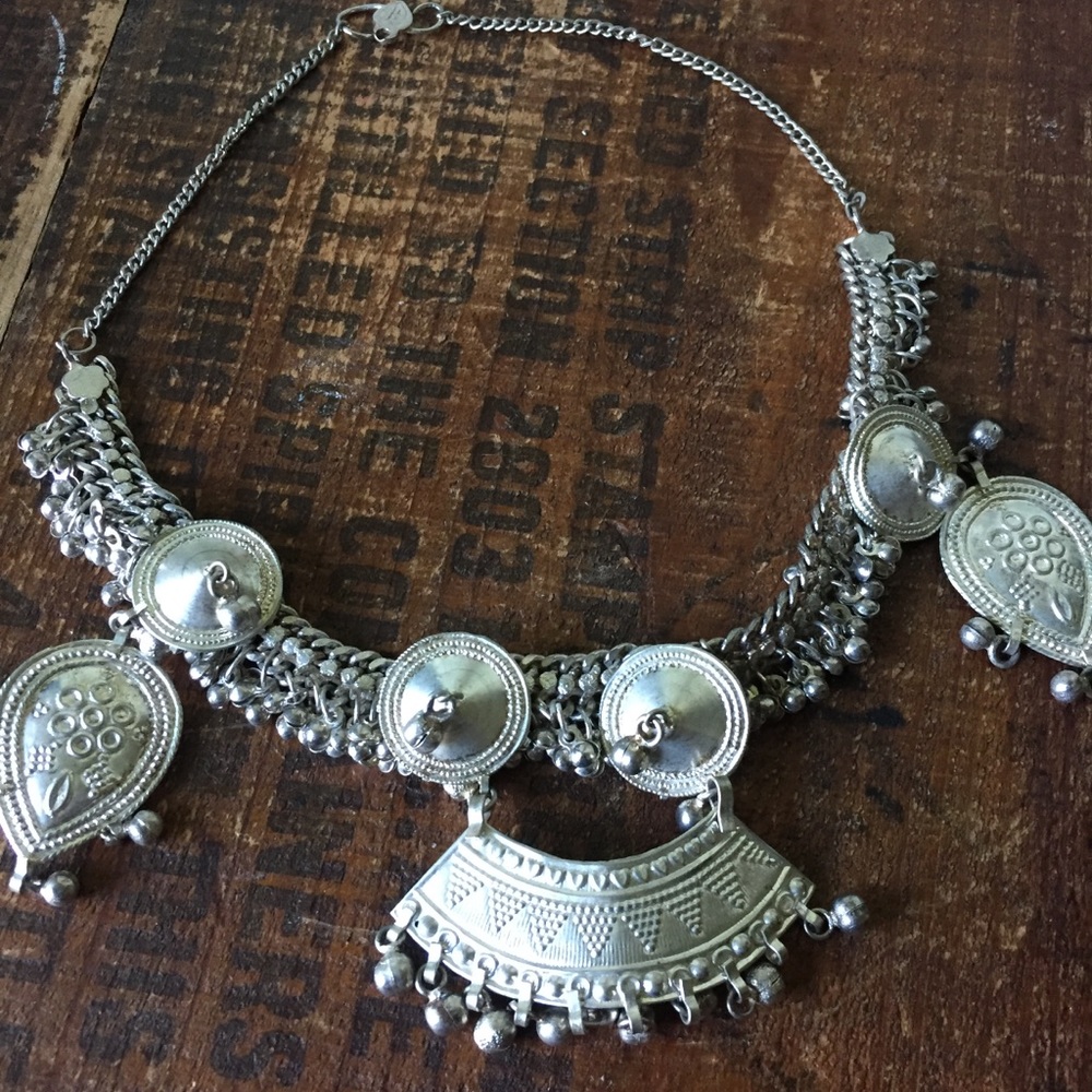 Silver boho gypsy belly dance India necklace